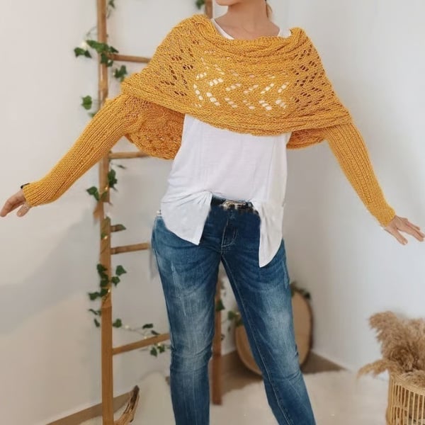 CozyDrape™ | Knitted Wrap Scarf with Sleeves