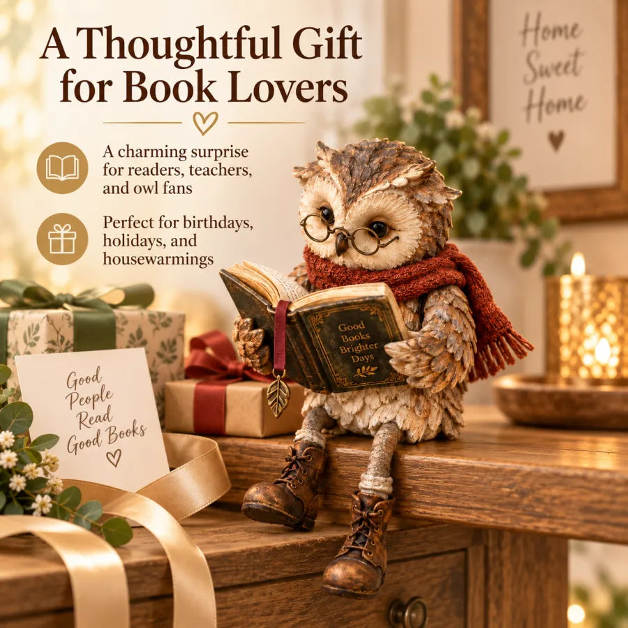 OwlTales™ | Decorative Reading Owl Figurine