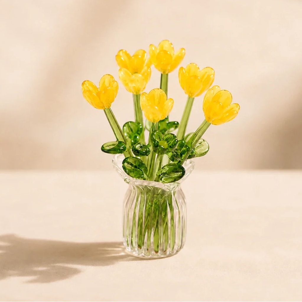 Bloomora™ | Decorative Glass Tulip Bouquet with Vase