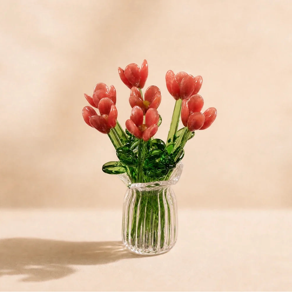 Bloomora™ | Decorative Glass Tulip Bouquet with Vase