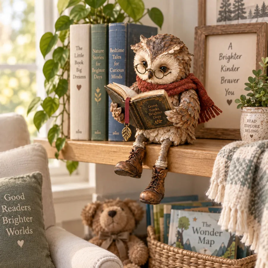 OwlTales™ | Decorative Reading Owl Figurine