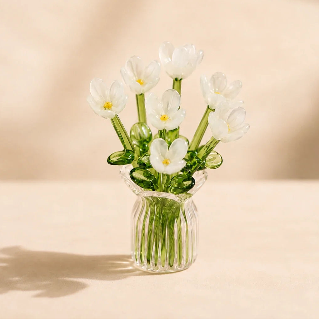 Bloomora™ | Decorative Glass Tulip Bouquet with Vase