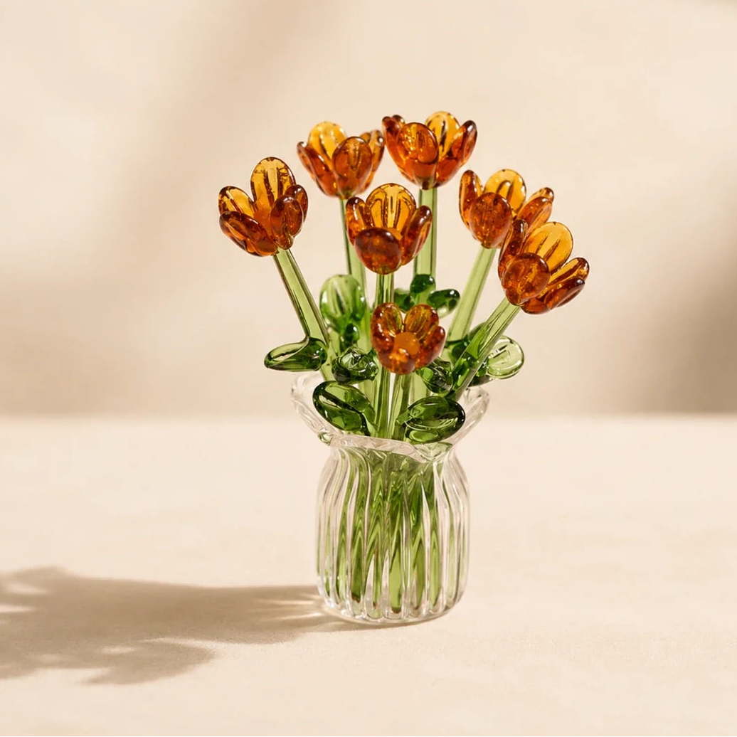 Bloomora™ | Decorative Glass Tulip Bouquet with Vase