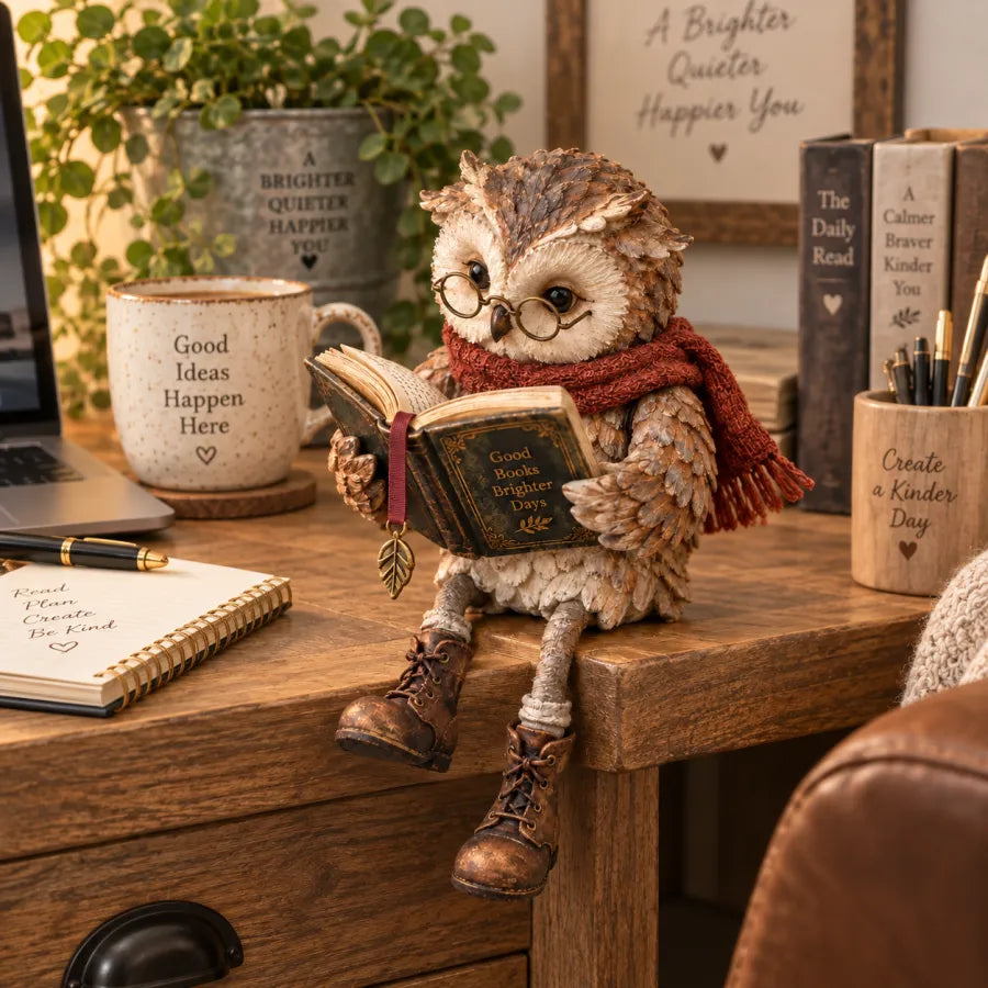 OwlTales™ | Decorative Reading Owl Figurine