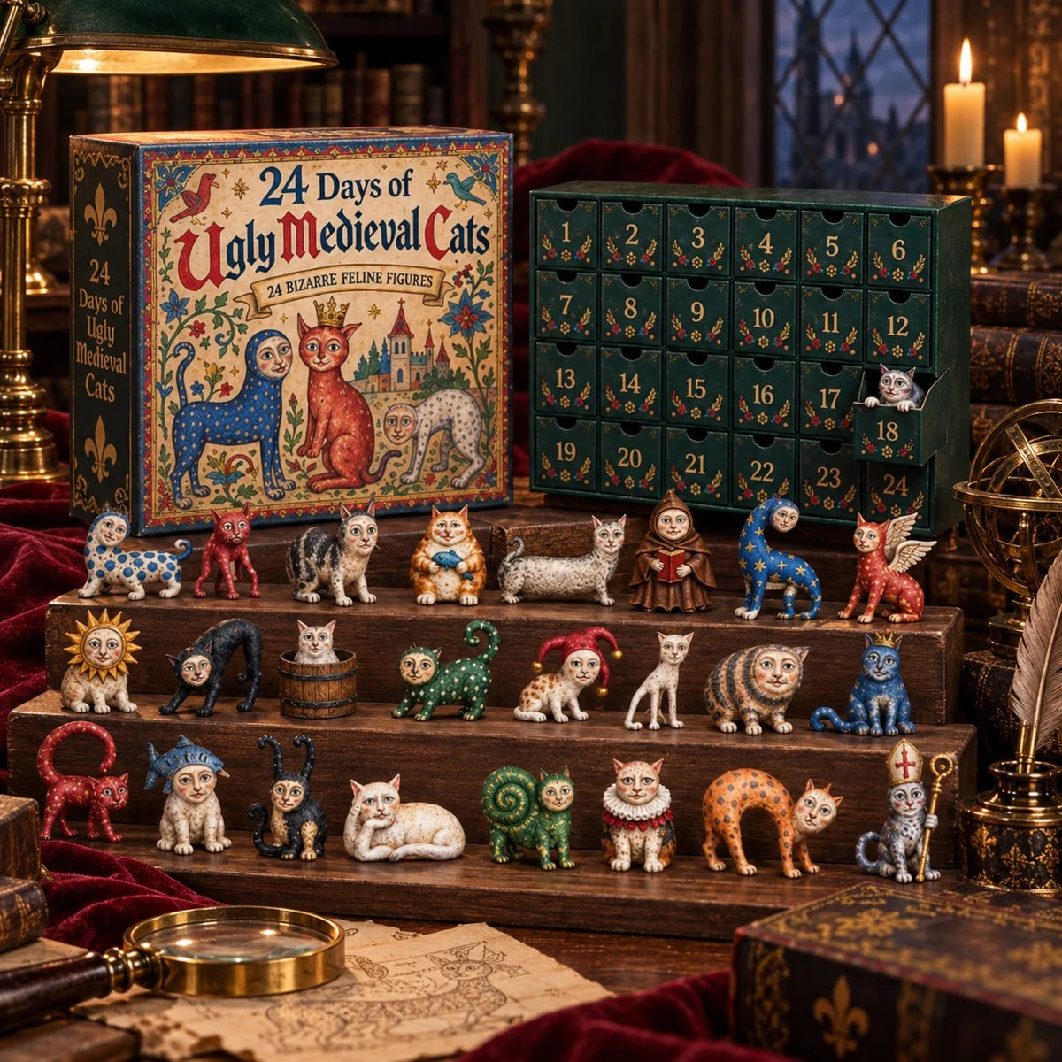 MedievalMeows™ | 24-Day Quirky Cat Figurine Advent Calendar