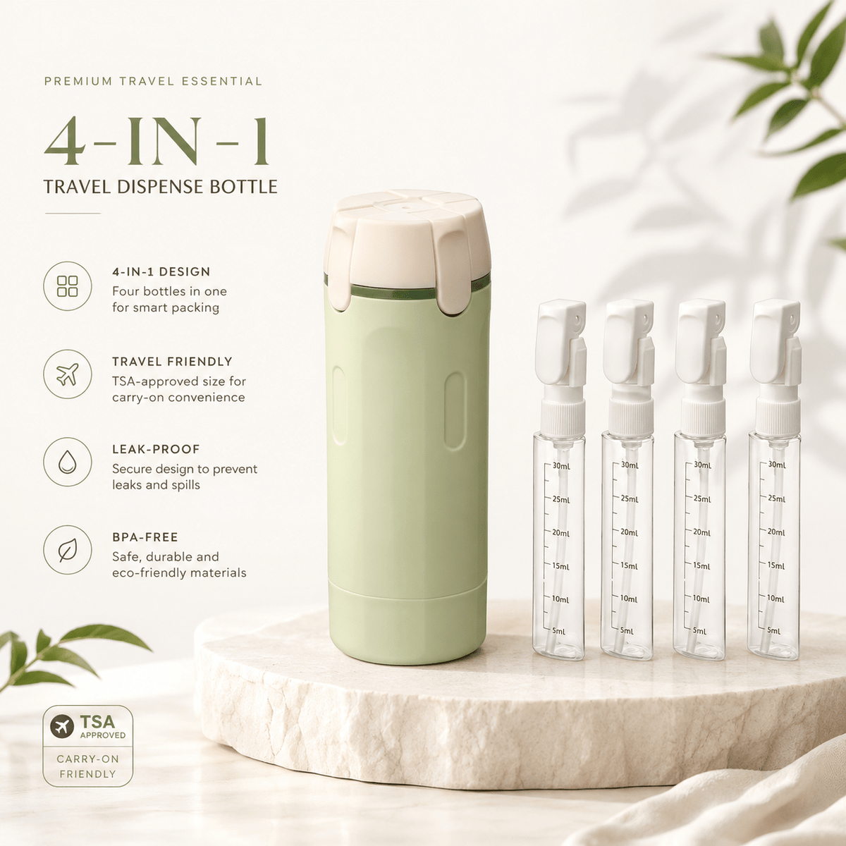 TravelNest™ | 4-in-1 Portable Travel Dispenser Bottle