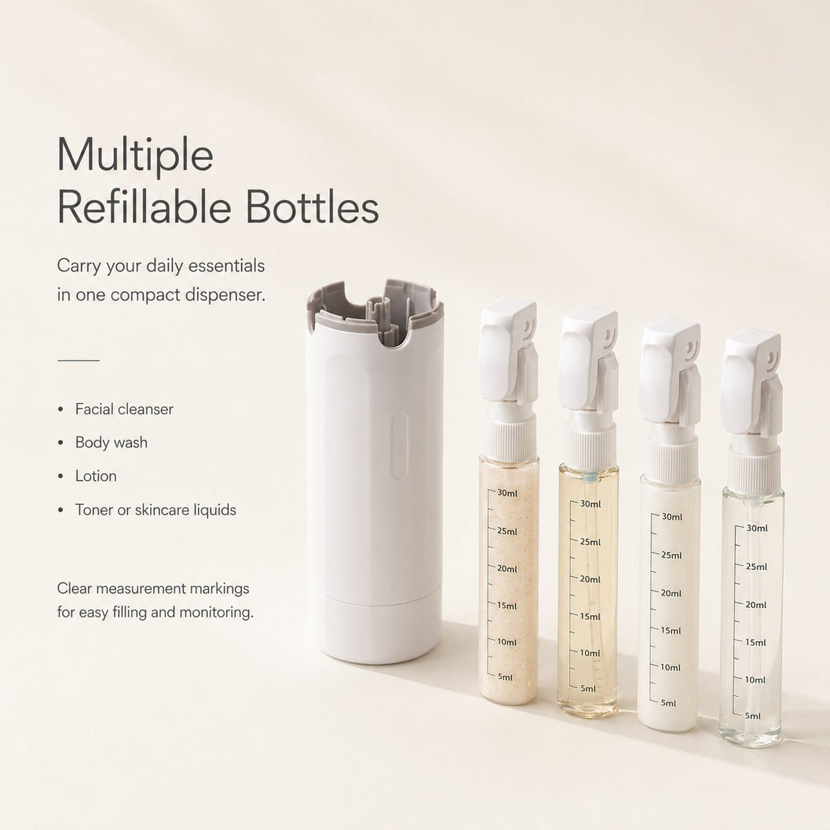TravelNest™ | 4-in-1 Portable Travel Dispenser Bottle