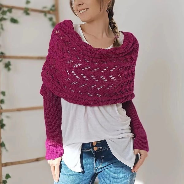 CozyDrape™ | Knitted Wrap Scarf with Sleeves