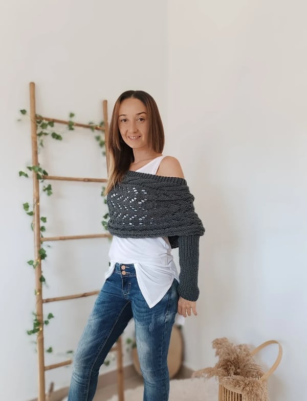 CozyDrape™ | Knitted Wrap Scarf with Sleeves