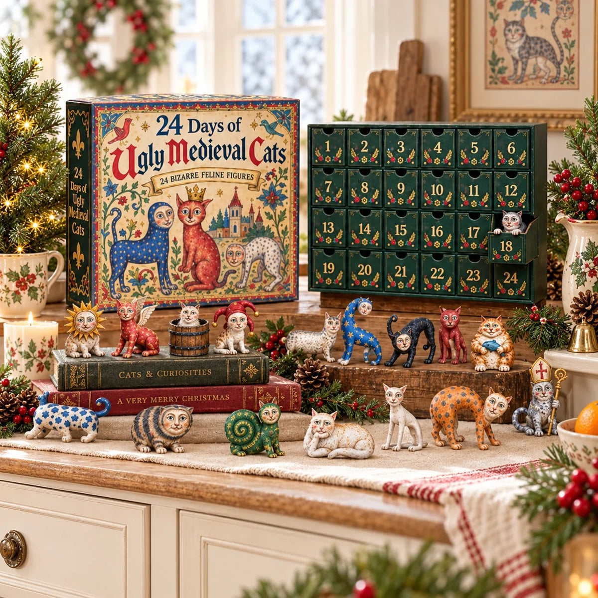 MedievalMeows™ | 24-Day Quirky Cat Figurine Advent Calendar