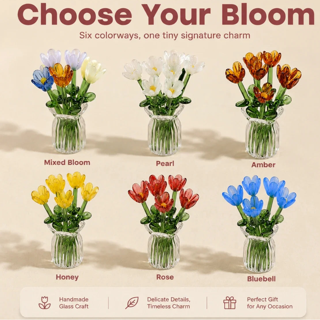 Bloomora™ | Decorative Glass Tulip Bouquet with Vase
