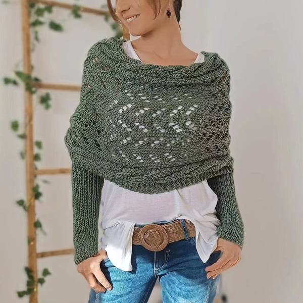 CozyDrape™ | Knitted Wrap Scarf with Sleeves