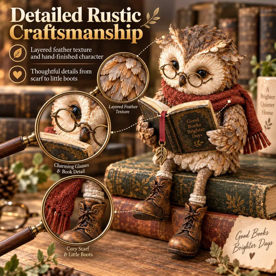 OwlTales™ | Decorative Reading Owl Figurine