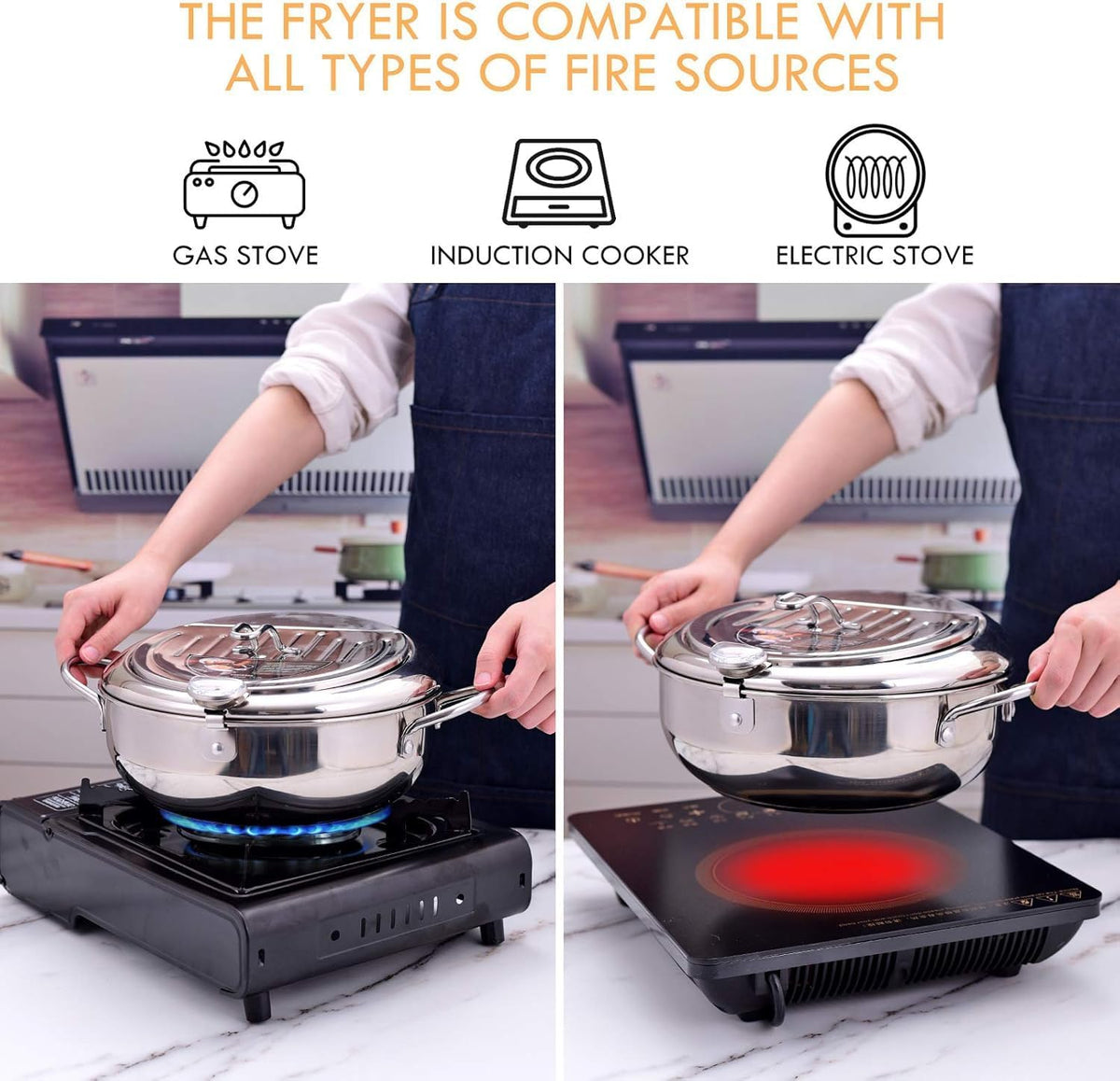FryMaster™ Stainless Steel Deep-Fry Pot with Draining Rack & Thermometer