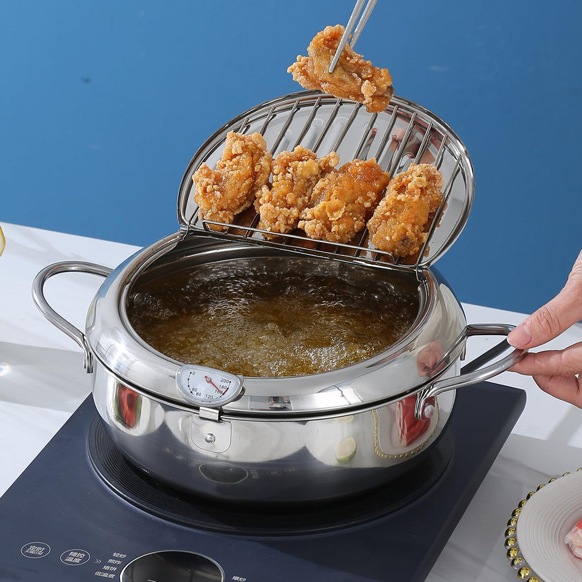 FryMaster™ Stainless Steel Deep-Fry Pot with Draining Rack & Thermometer