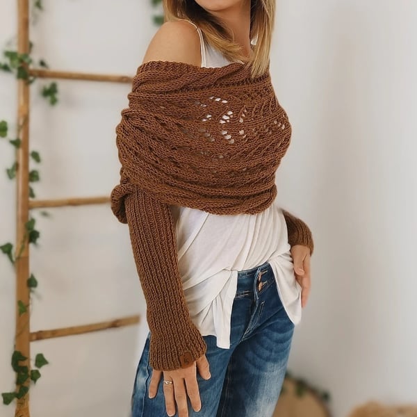 CozyDrape™ | Knitted Wrap Scarf with Sleeves