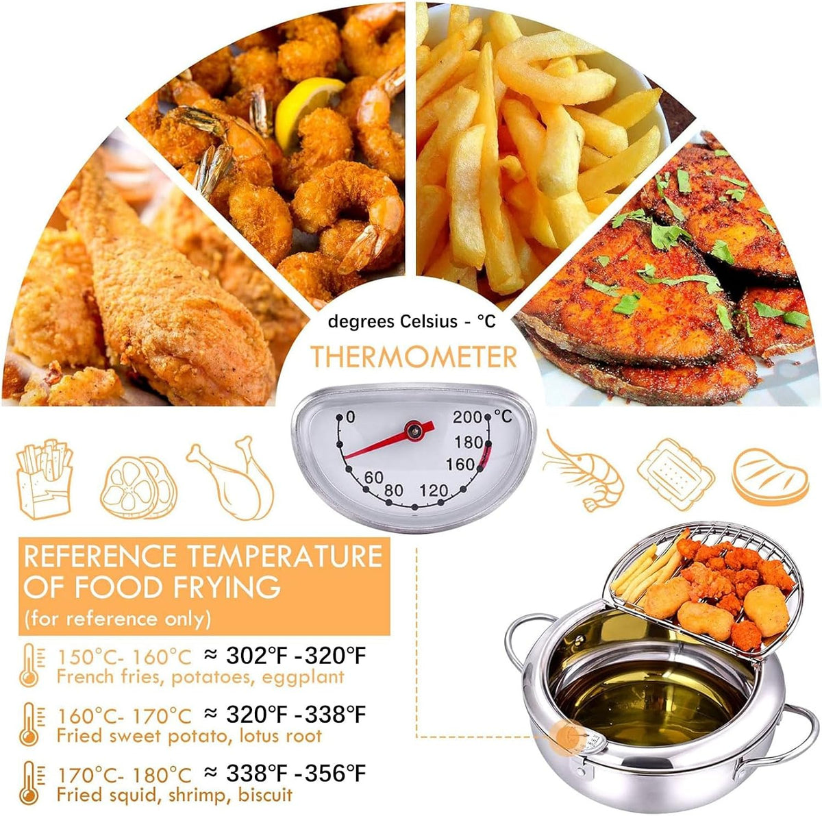 FryMaster™ Stainless Steel Deep-Fry Pot with Draining Rack & Thermometer