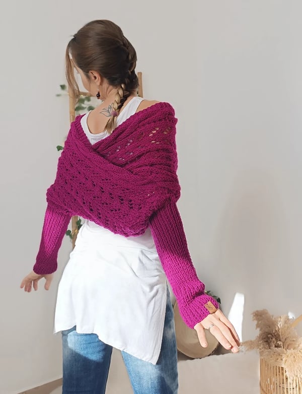 CozyDrape™ | Knitted Wrap Scarf with Sleeves