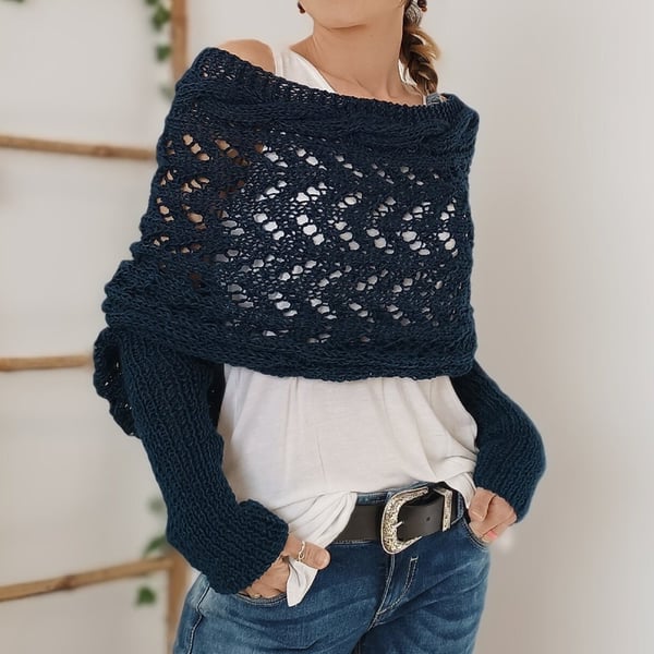 CozyDrape™ | Knitted Wrap Scarf with Sleeves