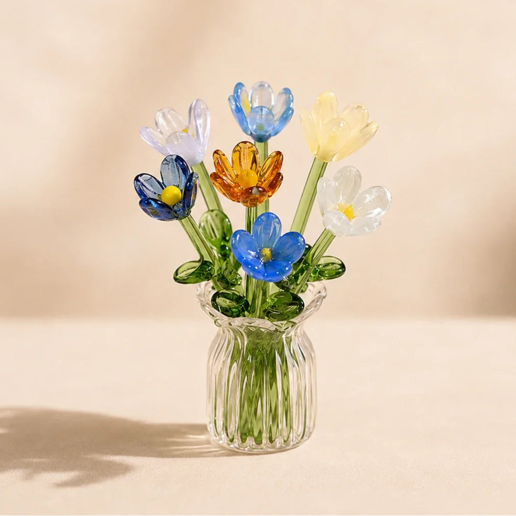 Bloomora™ | Decorative Glass Tulip Bouquet with Vase