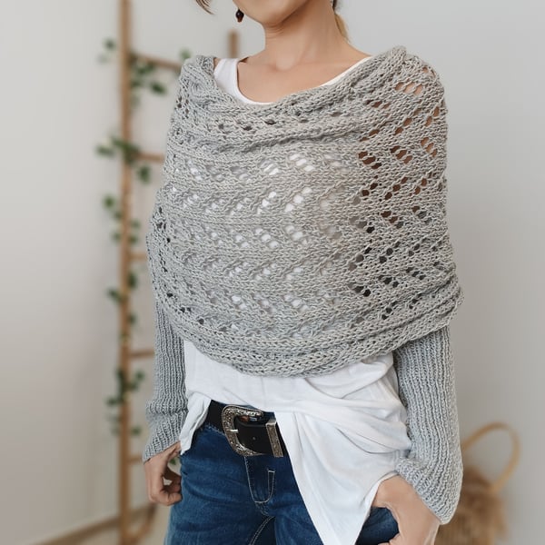 CozyDrape™ | Knitted Wrap Scarf with Sleeves