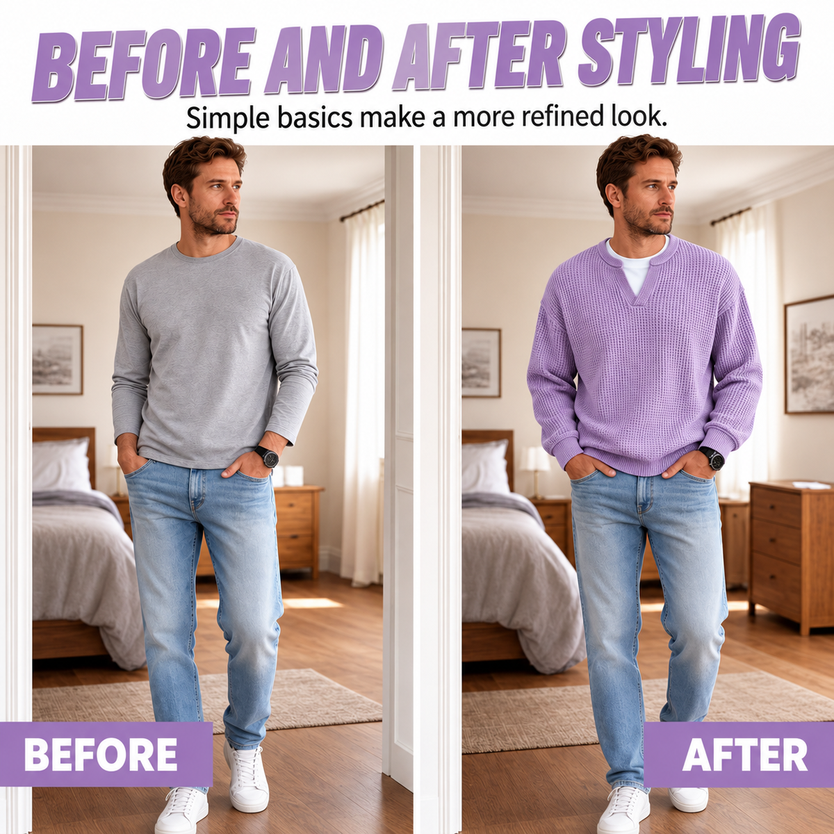 KnitHaven™ | Men's Textured Waffle Knit Long-Sleeve Sweater with Layered Look
