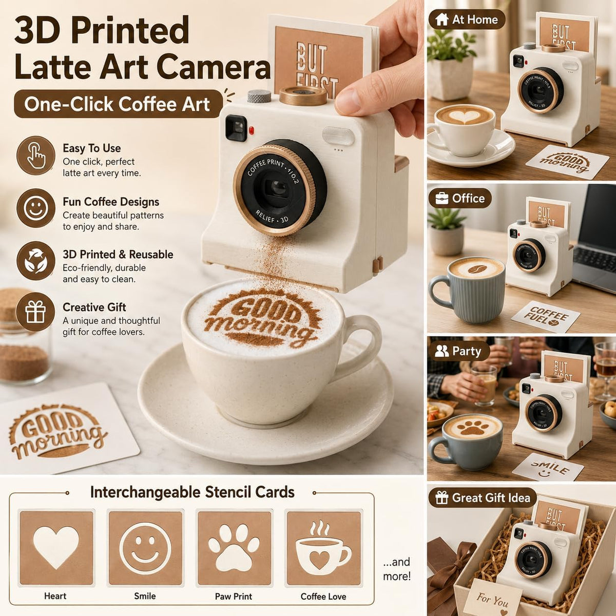 LatteSnap™ | Creative Coffee Art Stencil Printer for Homemade Latte Designs