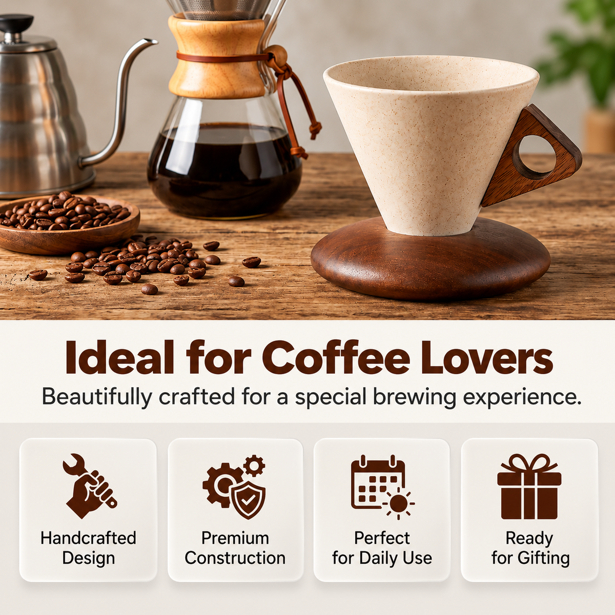 OakBrew™ | Rustic Ceramic Coffee Cup with Wooden Handle