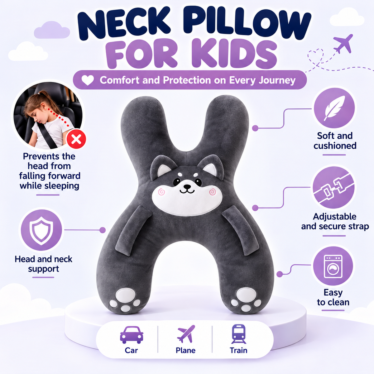 CuddleTrip™ | Children's Travel Pillow with Head Support