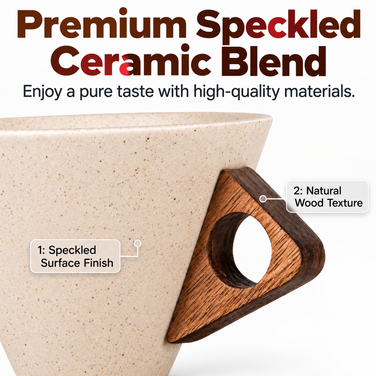 OakBrew™ | Rustic Ceramic Coffee Cup with Wooden Handle
