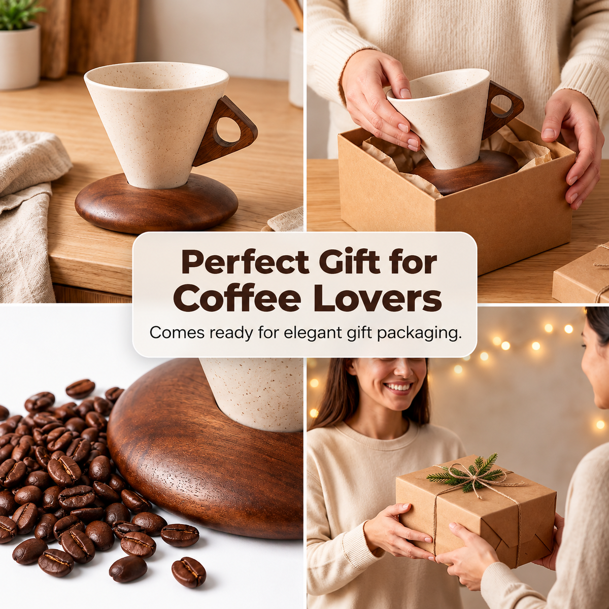OakBrew™ | Rustic Ceramic Coffee Cup with Wooden Handle