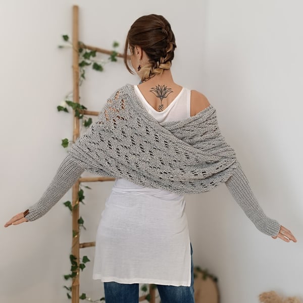 CozyDrape™ | Knitted Wrap Scarf with Sleeves