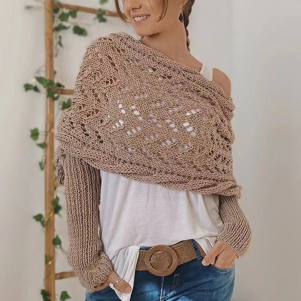 CozyDrape™ | Knitted Wrap Scarf with Sleeves