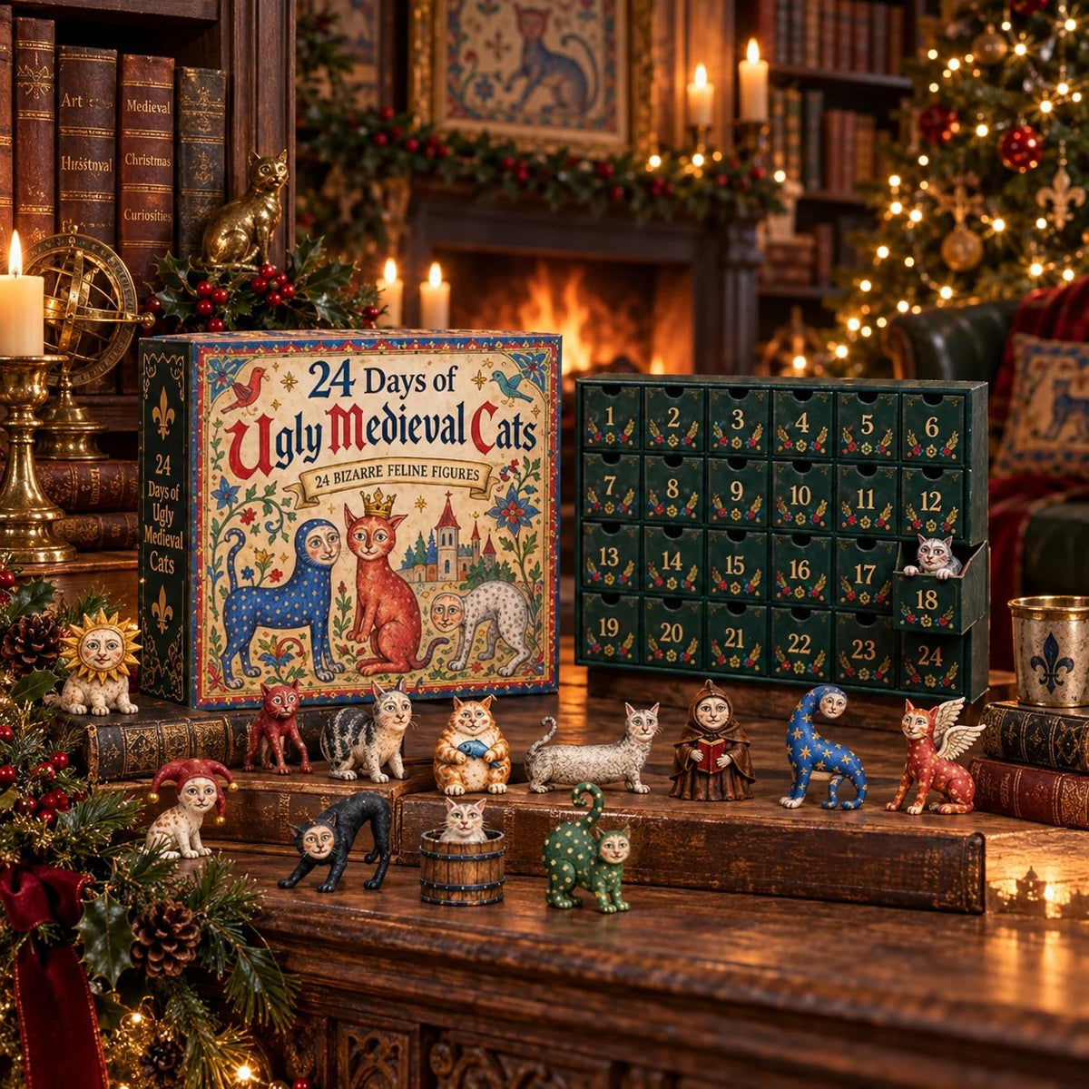 MedievalMeows™ | 24-Day Quirky Cat Figurine Advent Calendar