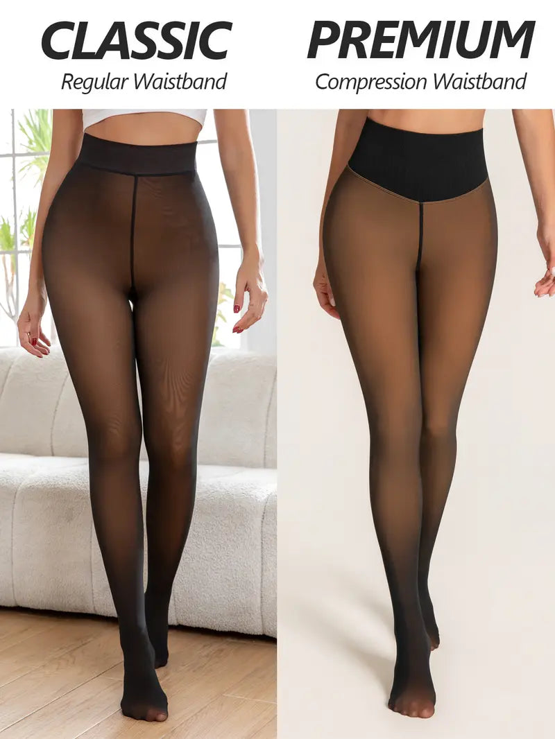 FrostVeil™ | Sheer-Look Fleece-Lined Thermal Tights