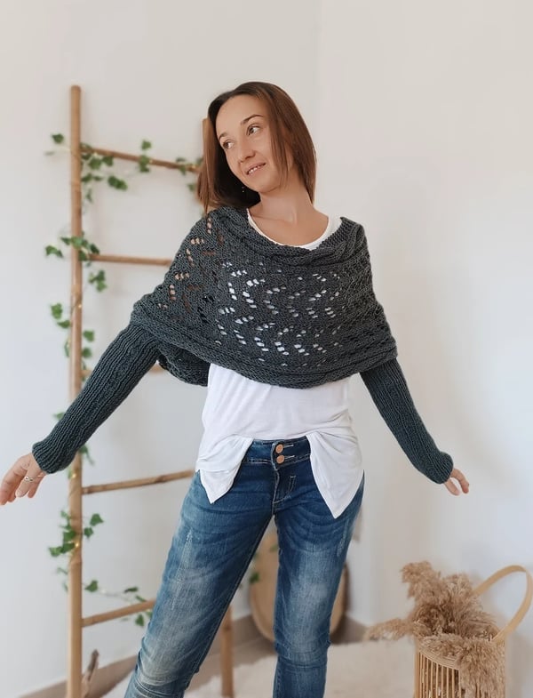 CozyDrape™ | Knitted Wrap Scarf with Sleeves