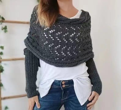 CozyDrape™ | Knitted Wrap Scarf with Sleeves