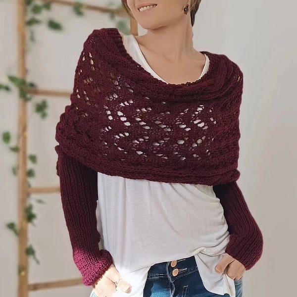 CozyDrape™ | Knitted Wrap Scarf with Sleeves