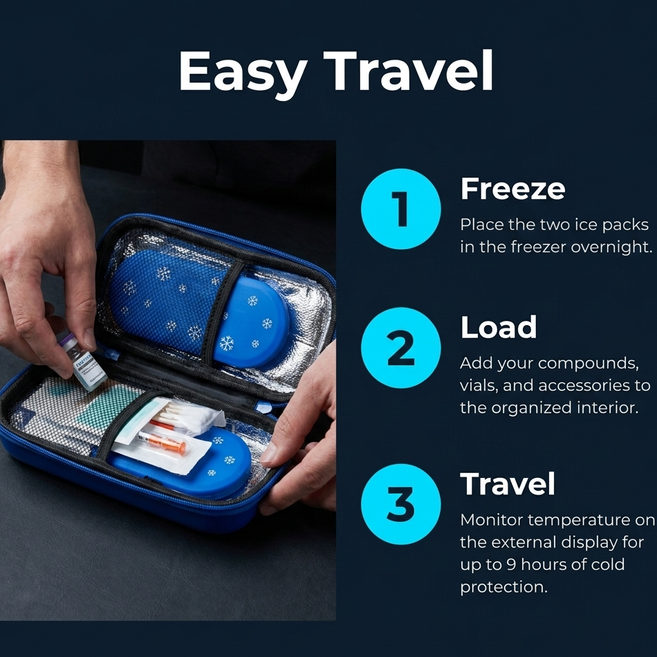 FrostKeep™ | Portable Peptide Cooling Case with Digital Temperature Display