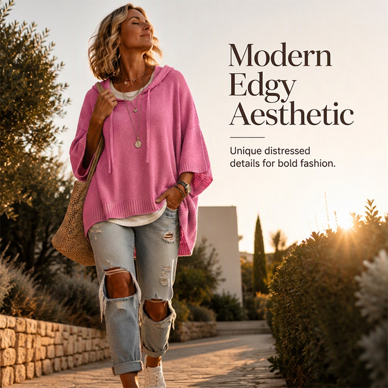 KnitHaven™ | Women's Oversized Hooded Knit Sweater with Drawstring