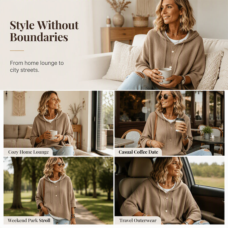KnitHaven™ | Women's Oversized Hooded Knit Sweater with Drawstring
