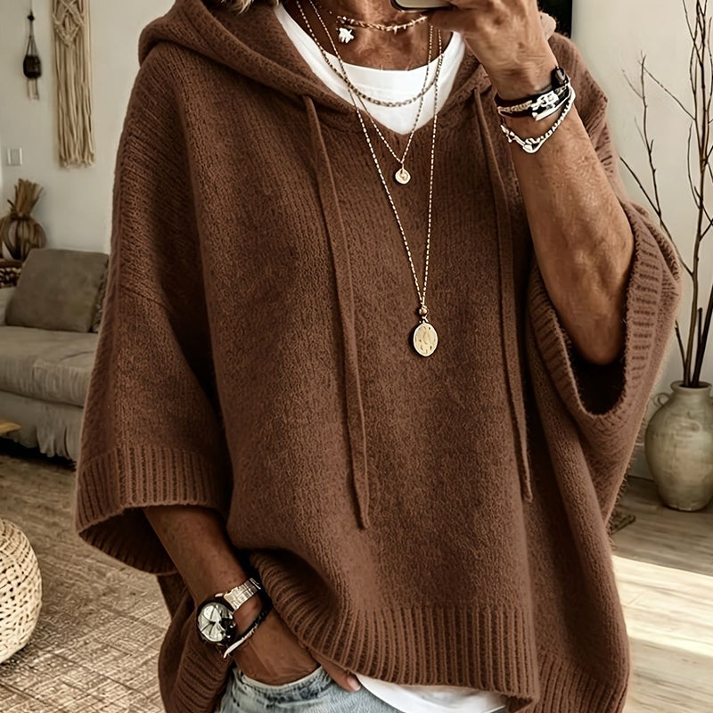 KnitHaven™ | Women's Oversized Hooded Knit Sweater with Drawstring