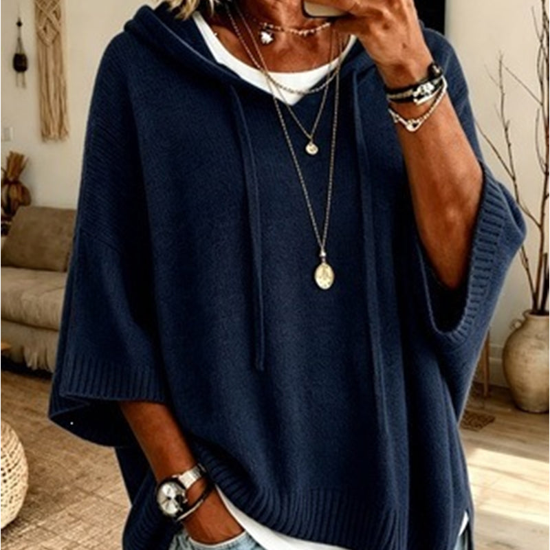 KnitHaven™ | Women's Oversized Hooded Knit Sweater with Drawstring