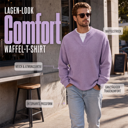KnitHaven™ | Men's Textured Waffle Knit Long-Sleeve Sweater with Layered Look
