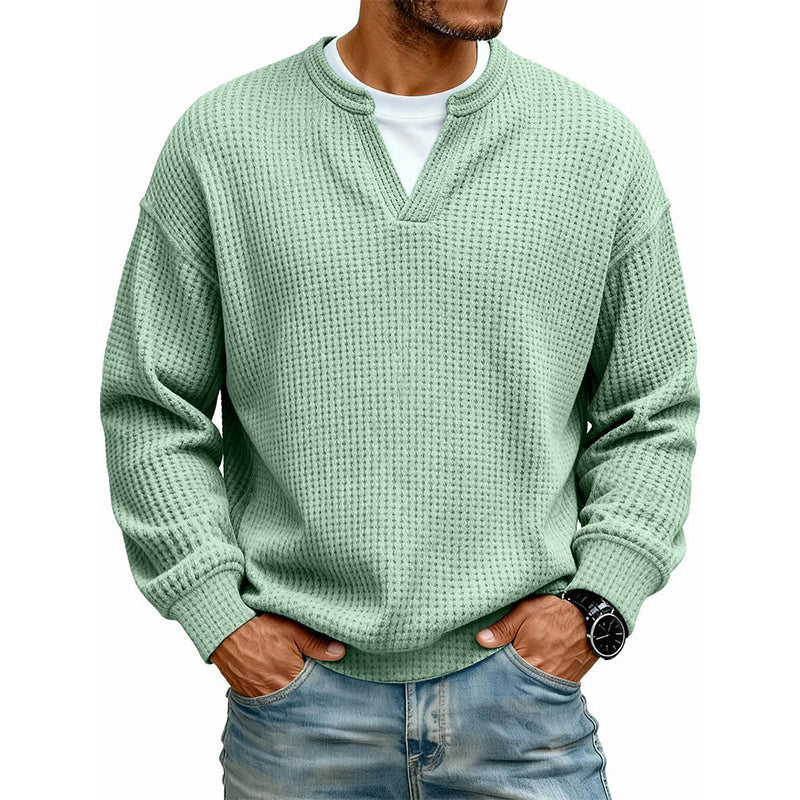 KnitHaven™ | Men's Textured Waffle Knit Long-Sleeve Sweater with Layered Look
