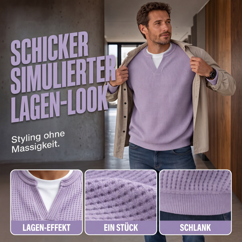 KnitHaven™ | Men's Textured Waffle Knit Long-Sleeve Sweater with Layered Look