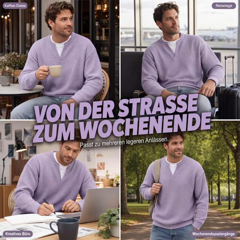 KnitHaven™ | Men's Textured Waffle Knit Long-Sleeve Sweater with Layered Look