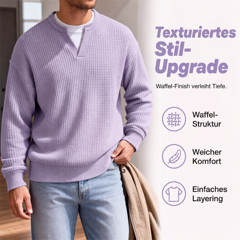 KnitHaven™ | Men's Textured Waffle Knit Long-Sleeve Sweater with Layered Look