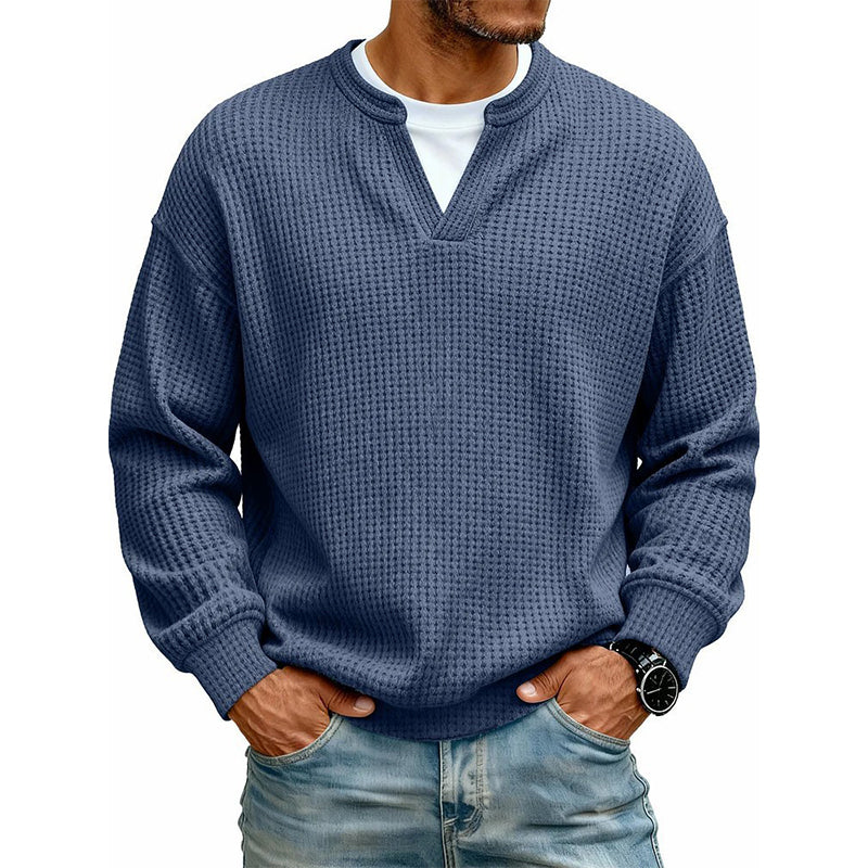 KnitHaven™ | Men's Textured Waffle Knit Long-Sleeve Sweater with Layered Look