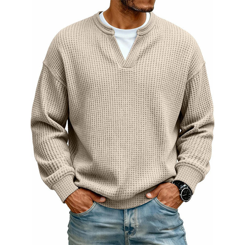 KnitHaven™ | Men's Textured Waffle Knit Long-Sleeve Sweater with Layered Look